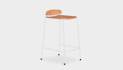 reddie-raw stool 55 W x 54 D x 91 H *cm (75 H seat) / Wood Veneer~Teak / Metal~White Kami Stackable Bar Stool