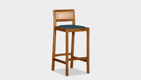reddie-raw stool COUNTER 42W x 47D x 90 H (65H seat) / Wood Teak~Natural / Fabric~Vienna Bluejay Rita Bar Stool