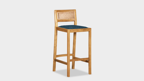 reddie-raw stool COUNTER 42W x 47D x 90 H (65H seat) / Wood Teak~Oak / Fabric~Vienna Bluejay Rita Bar Stool