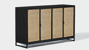 reddie-raw storage cupboard 150W x 45D x 90H *cm / Wood Teak~Black / Metal~Black NCW Rattan Buffet Storage Unit