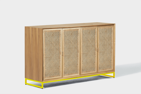 reddie-raw storage cupboard 150W x 45D x 90H *cm / Wood Teak~Oak / Metal~Yellow NCW Rattan Buffet Storage Unit