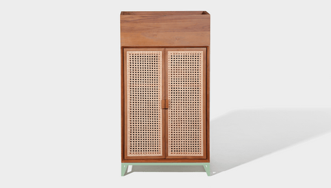 reddie-raw storage cupboard 60W x 45D x 110H *cm (with planter box) / Wood Teak~Natural / Metal~Mint NCW Storage Wood Unit with and without planter