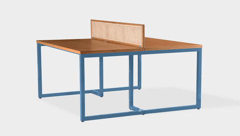 reddie-raw workstation 120W x 120D x 75H (+25H screen) *cm / Wood Veneer~Teak / Metal~Blue NCW Double Workstation Desk