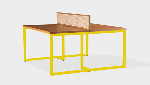 reddie-raw workstation 120W x 120D x 75H (+25H screen) *cm / Wood Veneer~Teak / Metal~Yellow NCW Double Workstation Desk