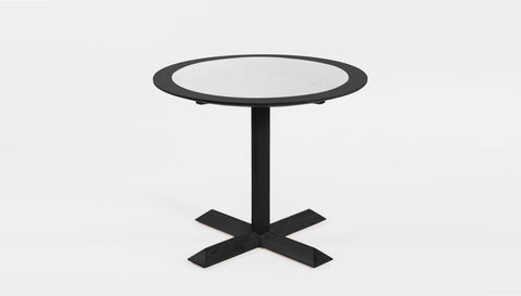 reddie-raw round 60dia x 75H *cm / Laminate with Solid Reclaimed Teak Wood Edge~Marshmallow White / Solid Reclaimed Teak Wood~Black Andi Pedestal Table Wood
