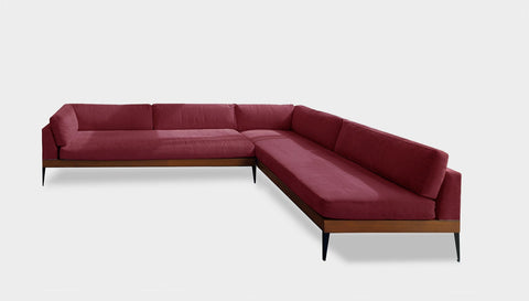 reddie-raw sofa 310W x 220D x 75H (42H seat) *cm 2 x (A220LH) / Fabric~Magma_Merlot / Solid Reclaimed Wood Teak~Natural Andi Sofa Sectional