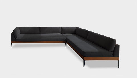 reddie-raw sofa 310W x 220D x 75H (42H seat) *cm 2 x (A220LH) / Fabric~Magma_Onyx / Solid Reclaimed Wood Teak~Natural Andi Sofa Sectional