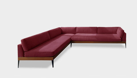 reddie-raw sofa 310W x 220D x 75H (42H seat) *cm 2 x (A220RH) / Fabric~Magma_Merlot / Solid Reclaimed Wood Teak~Natural Andi Sofa Sectional