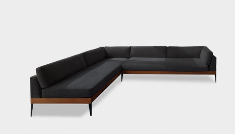 reddie-raw sofa 310W x 220D x 75H (42H seat) *cm 2 x (A220RH) / Fabric~Magma_Onyx / Solid Reclaimed Wood Teak~Natural Andi Sofa Sectional
