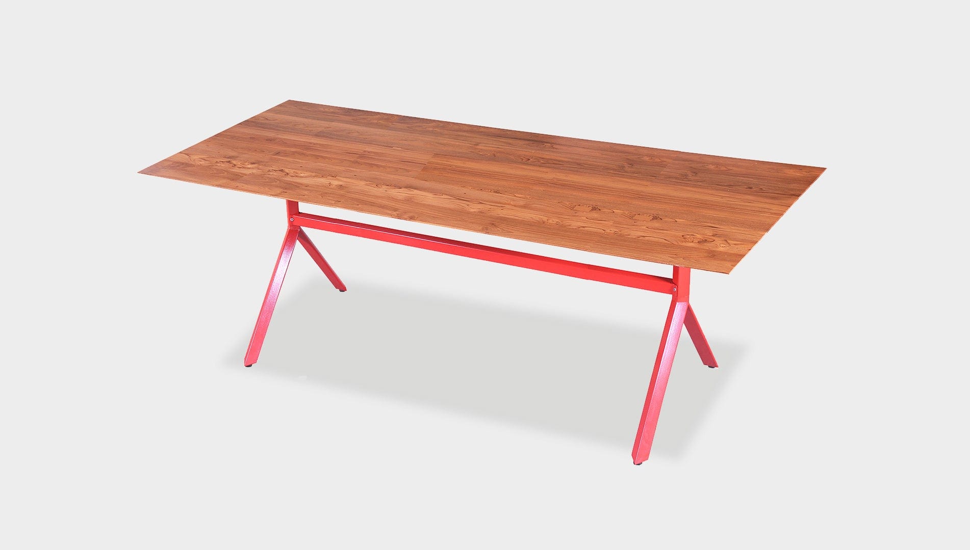reddie-raw rectangular 160L x 90D x 75H *cm / Solid Reclaimed Wood Teak~Natural / Metal~Red Andi Table