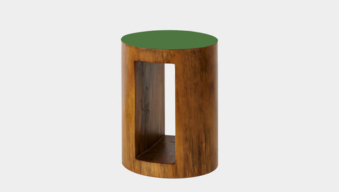 reddie-raw round side table 35DIA X 45H / Metal~Green / Wood~Mahogany Bob Block Side Table/Stool