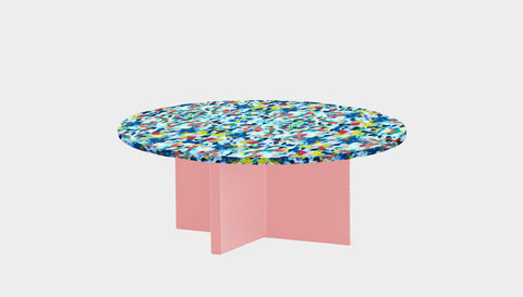 reddie-raw round side table 90dia x 35H *cm / Recycled bottle tops~freckles / Solid Reclaimed Wood Teak~Pink Bob Coffee Table Round- Recycled Bottle Tops