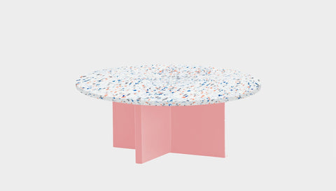 reddie-raw round side table 90dia x 35H *cm / Recycled bottle tops~Palette blue and pink / Solid Reclaimed Wood Teak~Pink Bob Coffee Table Round- Recycled Bottle Tops