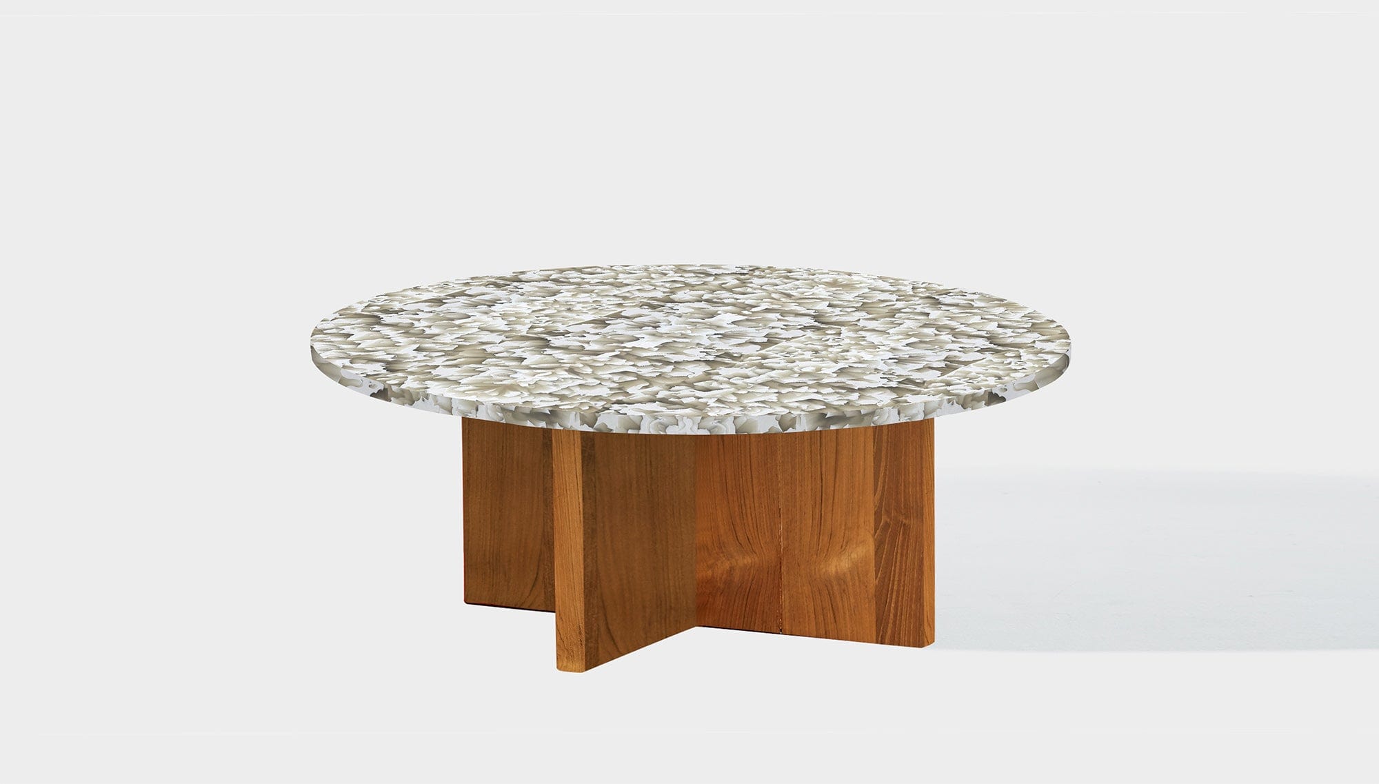 reddie-raw round side table 90dia x 35H *cm / Recycled bottle tops~Pearl / Solid Reclaimed Wood Teak~Teak Natural Bob Coffee Table Round- Recycled Bottle Tops