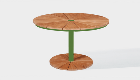 reddie-raw outdoor round dining table 120dia x 75H *cm / Solid Reclaimed Wood Teak~Natural / Metal~Green Bob Outdoor Pedestal Table
