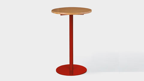 reddie-raw round 60dia x 100H *cm / Solid Reclaimed Wood Teak~Natural / Metal~Red Bob Pedestal Cafe & Bar Table (2 heights)