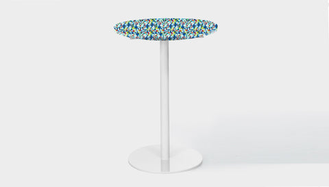 reddie-raw round 60 dia x 100H *cm / Recycled Bottle Tops~Freckles / Metal~White Bob Pedestal Table Cafe & Bar Table- Recycled Bottle Tops (2 heights)