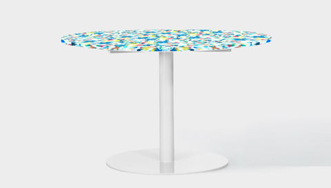 reddie-raw round 60dia x 75H *cm / Recycled Bottle Tops~Freckles / Metal~White Bob Pedestal Table - Recycled Bottle Tops