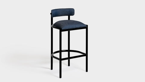 reddie-raw bar stool 50W x 46D x 96H *cm (75H seat height crushed) / Metal~Black / Fabric~Blush Navy Cinta metal bar stool