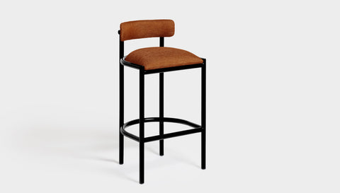 reddie-raw bar stool 50W x 46D x 96H *cm (75H seat height crushed) / Metal~Black / Fabric~Blush Rust Cinta metal bar stool