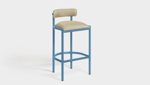 reddie-raw bar stool 50W x 46D x 96H *cm (75H seat height crushed) / Metal~Blue / Fabric~Blush Cream Cinta metal bar stool