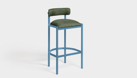 reddie-raw bar stool 50W x 46D x 96H *cm (75H seat height crushed) / Metal~Blue / Fabric~Blush Green Cinta metal bar stool