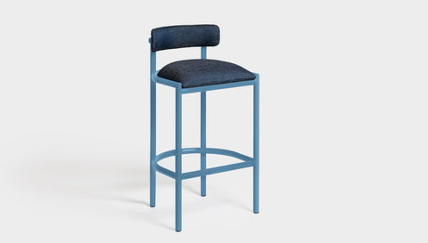 reddie-raw bar stool 50W x 46D x 96H *cm (75H seat height crushed) / Metal~Blue / Fabric~Blush Navy Cinta metal bar stool