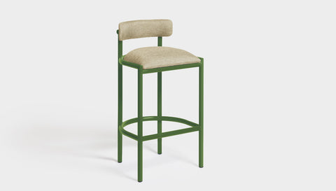 reddie-raw bar stool 50W x 46D x 96H *cm (75H seat height crushed) / Metal~Green / Fabric~Blush Cream Cinta metal bar stool