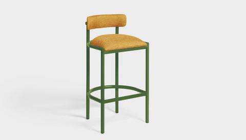 reddie-raw bar stool 50W x 46D x 96H *cm (75H seat height crushed) / Metal~Green / Fabric~Blush Curry Cinta metal bar stool