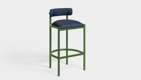 reddie-raw bar stool 50W x 46D x 96H *cm (75H seat height crushed) / Metal~Green / Fabric~Blush Navy Cinta metal bar stool