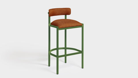 reddie-raw bar stool 50W x 46D x 96H *cm (75H seat height crushed) / Metal~Green / Fabric~Blush Rust Cinta metal bar stool