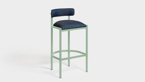 reddie-raw bar stool 50W x 46D x 96H *cm (75H seat height crushed) / Metal~Mint / Fabric~Blush Navy Cinta metal bar stool