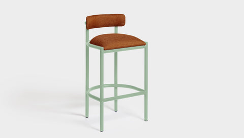 reddie-raw bar stool 50W x 46D x 96H *cm (75H seat height crushed) / Metal~Mint / Fabric~Blush Rust Cinta metal bar stool