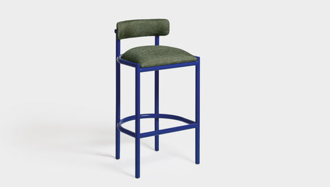 reddie-raw bar stool 50W x 46D x 96H *cm (75H seat height crushed) / Metal~Navy / Fabric~Blush Green Cinta metal bar stool