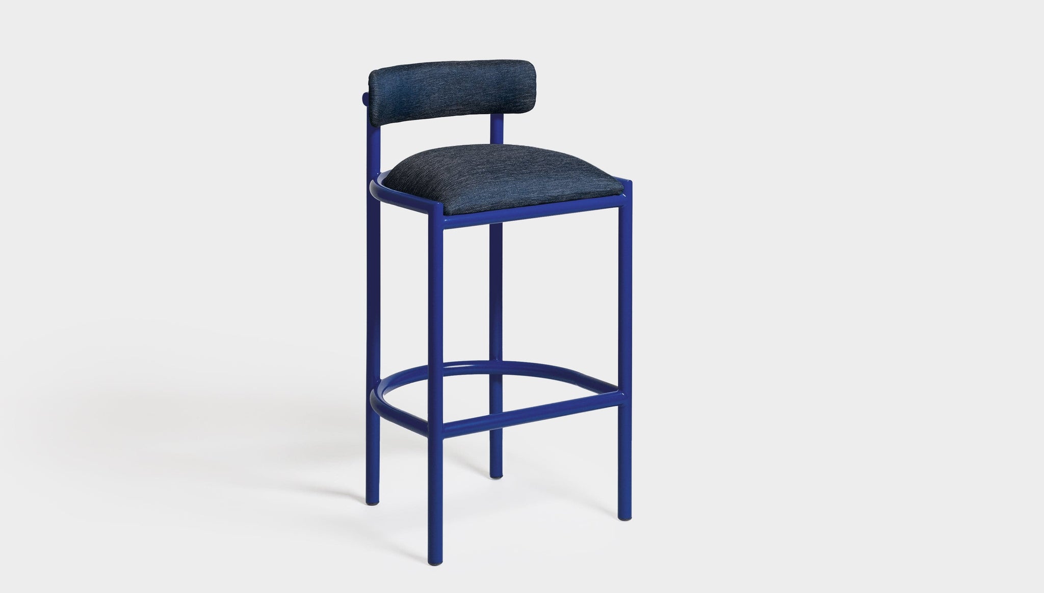 reddie-raw bar stool 50W x 46D x 96H *cm (75H seat height crushed) / Metal~Navy / Fabric~Blush Navy Cinta metal bar stool