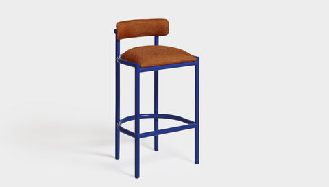 reddie-raw bar stool 50W x 46D x 96H *cm (75H seat height crushed) / Metal~Navy / Fabric~Blush Rust Cinta metal bar stool