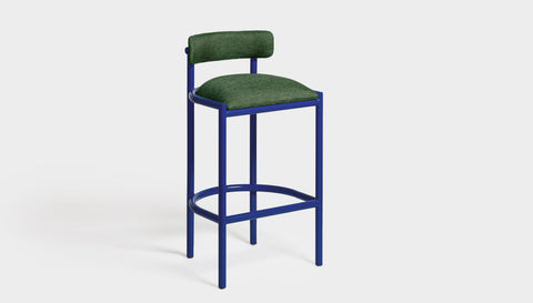 reddie-raw bar stool 50W x 46D x 96H *cm (75H seat height crushed) / Metal~Navy / Fabric~Davano Green Cinta metal bar stool