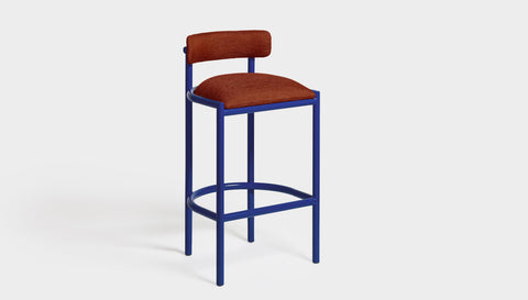 reddie-raw bar stool 50W x 46D x 96H *cm (75H seat height crushed) / Metal~Navy / Fabric~Davano Sangria Cinta metal bar stool