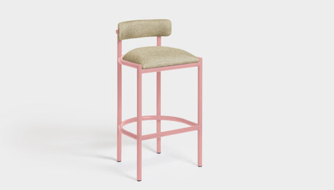 reddie-raw bar stool 50W x 46D x 96H *cm (75H seat height crushed) / Metal~Pink / Fabric~Blush Cream Cinta metal bar stool