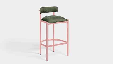 reddie-raw bar stool 50W x 46D x 96H *cm (75H seat height crushed) / Metal~Pink / Fabric~Blush Green Cinta metal bar stool