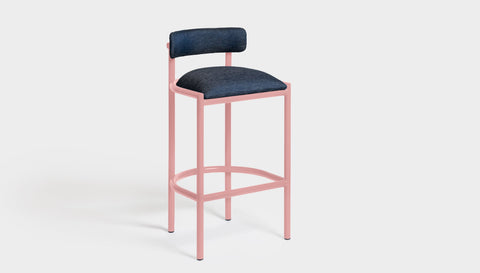 reddie-raw bar stool 50W x 46D x 96H *cm (75H seat height crushed) / Metal~Pink / Fabric~Blush Navy Cinta metal bar stool