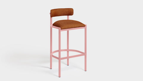 reddie-raw bar stool 50W x 46D x 96H *cm (75H seat height crushed) / Metal~Pink / Fabric~Blush Rust Cinta metal bar stool