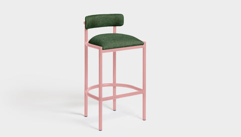 reddie-raw bar stool 50W x 46D x 96H *cm (75H seat height crushed) / Metal~Pink / Fabric~Davano Green Cinta metal bar stool