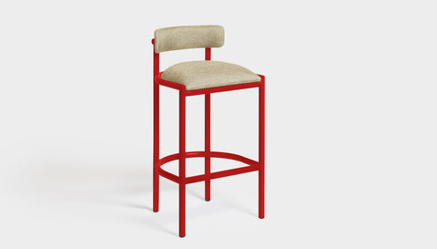 reddie-raw bar stool 50W x 46D x 96H *cm (75H seat height crushed) / Metal~Red / Fabric~Blush Cream Cinta metal bar stool