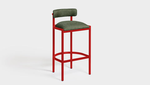 reddie-raw bar stool 50W x 46D x 96H *cm (75H seat height crushed) / Metal~Red / Fabric~Blush Green Cinta metal bar stool