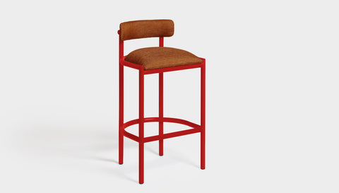 reddie-raw bar stool 50W x 46D x 96H *cm (75H seat height crushed) / Metal~Red / Fabric~Blush Rust Cinta metal bar stool