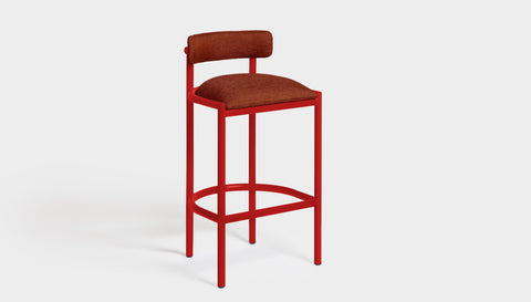 reddie-raw bar stool 50W x 46D x 96H *cm (75H seat height crushed) / Metal~Red / Fabric~Davano Sangria Cinta metal bar stool