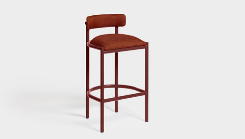 reddie-raw bar stool 50W x 46D x 96H *cm (75H seat height crushed) / Metal~Rust / Fabric~Davano Sangria Cinta metal bar stool