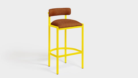 reddie-raw bar stool 50W x 46D x 96H *cm (75H seat height crushed) / Metal~Yellow / Fabric~Blush Rust Cinta metal bar stool