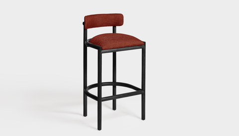 reddie-raw dining chair 50W x 46D x 96H *cm (75cm seat height crushed) / Solid Reclaimed Teak Wood~Black / Fabric~Davano Sangria Cinta wood bar stool